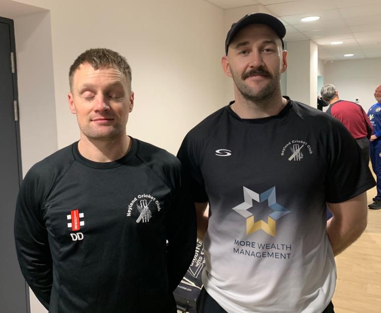 Dai Davies (eyes tightly closed) and Patrick Belleby - 50-run opening partnership for Neyland